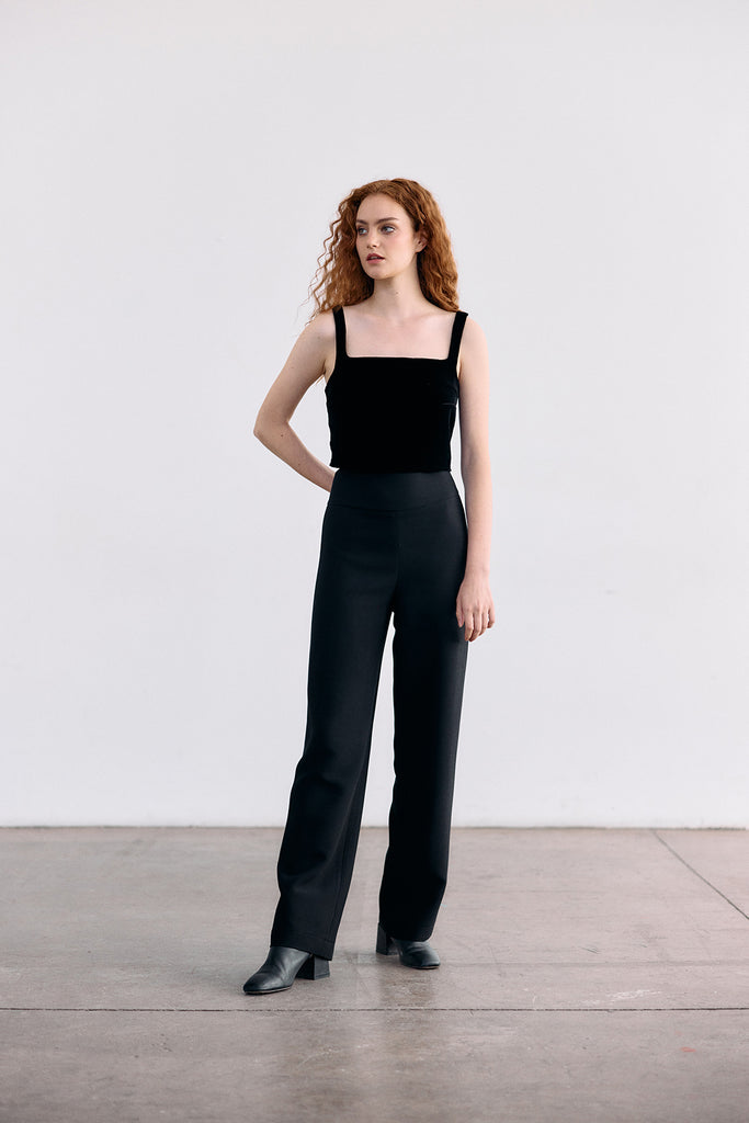 Curved Waistband Wool/Viscose Trousers - Ónix