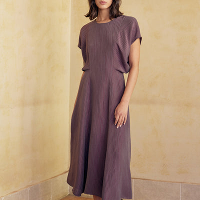 Textured Front Panel Dress Silk-Linen - Mora