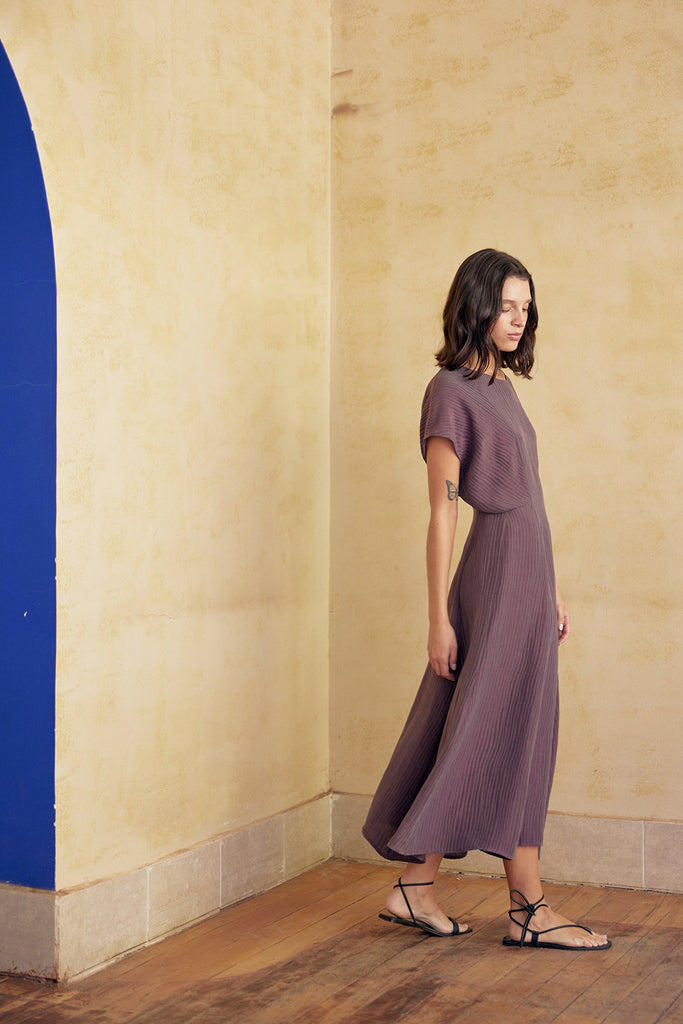 Textured Front Panel Dress Silk-Linen - Mora