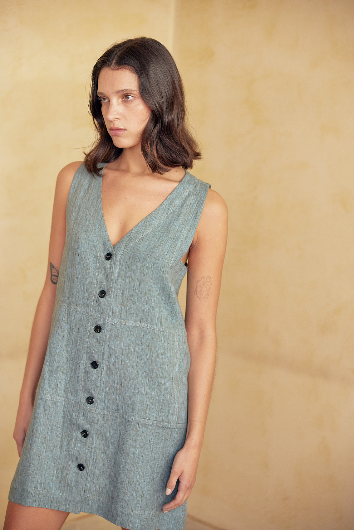Vestido Corto Jumper Lino - Agua