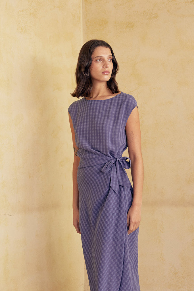Vestido Pareo Cuadrillé Lyocell - Arándano