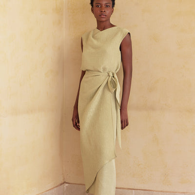 Textured Tie-Waist Skirt Silk-Linen - Salvia