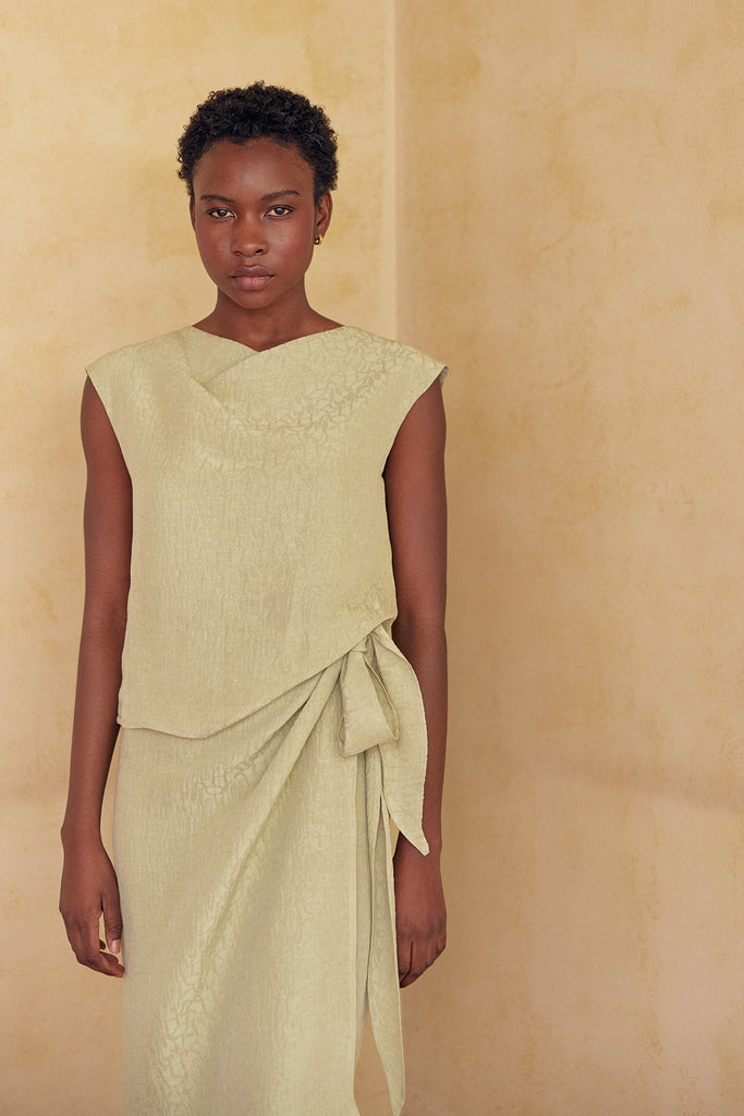 Textured Draped Top Silk-Linen - Salvia