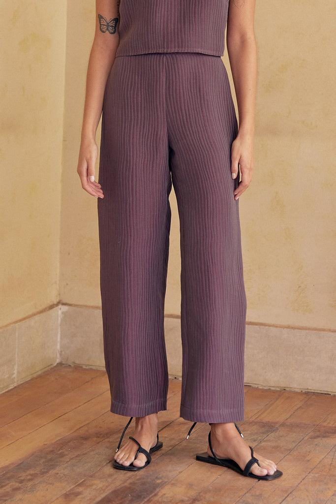 Pantalón Recto Ribeteado Seda-Lino - Mora