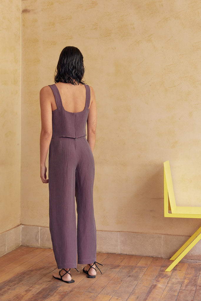 Pantalón Recto Ribeteado Seda-Lino - Mora