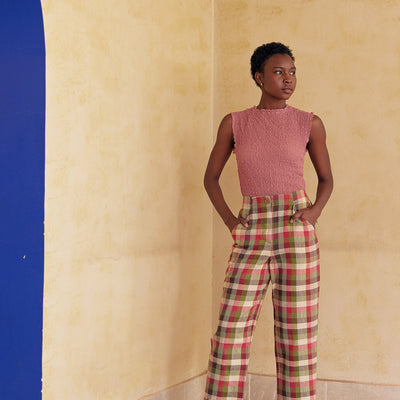 Easy Pant Washed Linen - Cuadrillé
