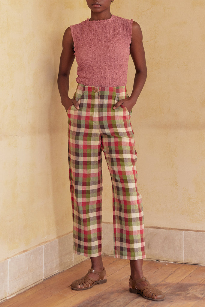 Easy Pant Washed Linen - Cuadrillé