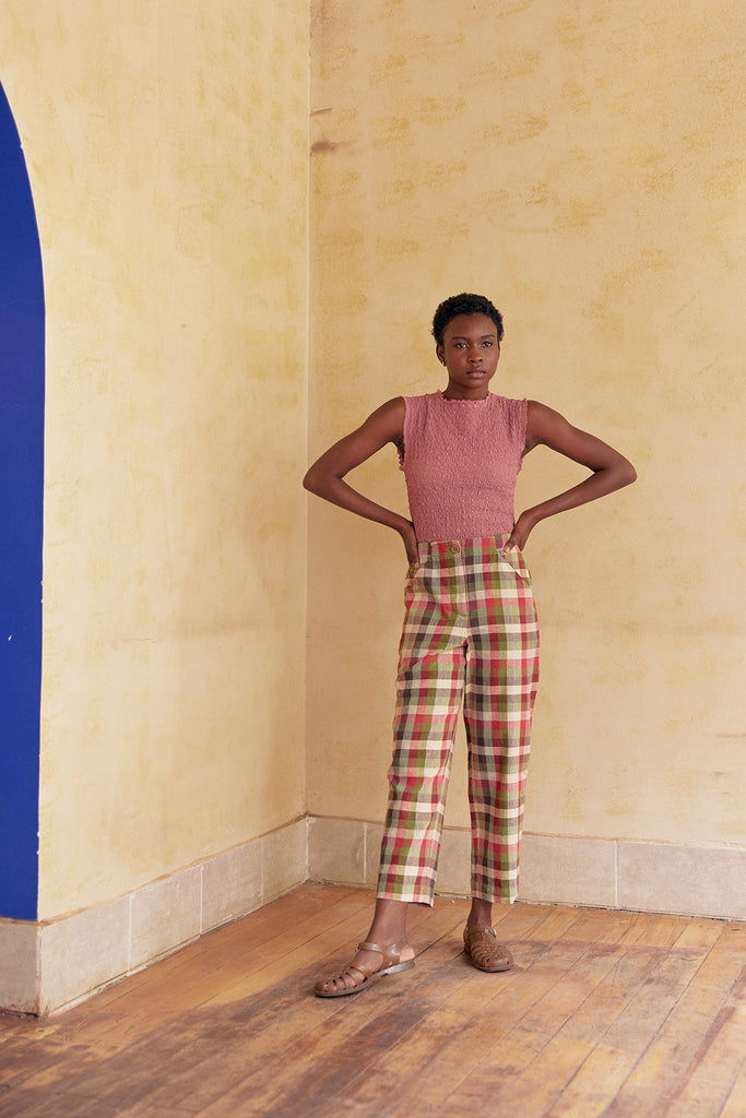 Easy Pant Washed Linen - Cuadrillé