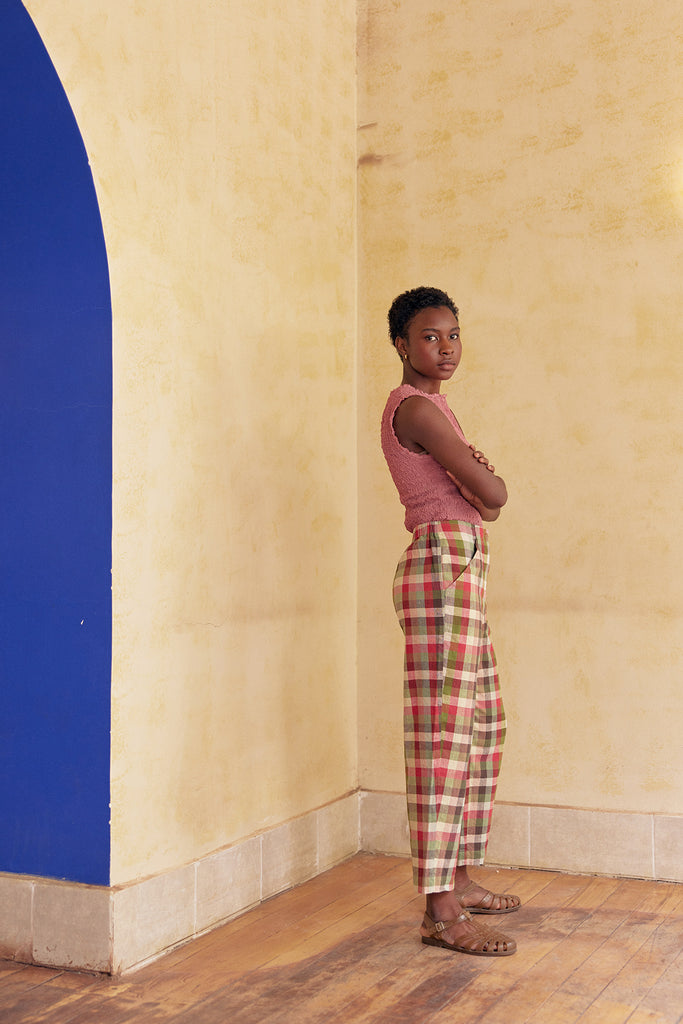 Easy Pant Washed Linen - Cuadrillé