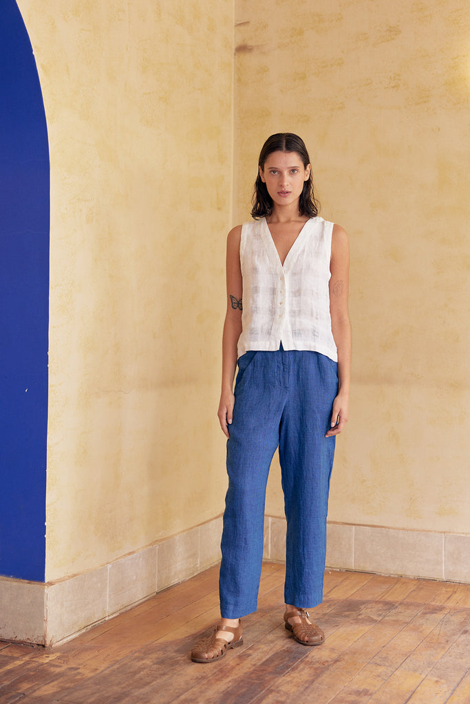 Buttoned Vest Top Washed Linen - Sal