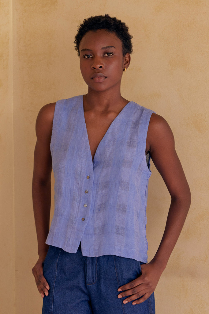 Buttoned Vest Top Washed Linen - Jacinto