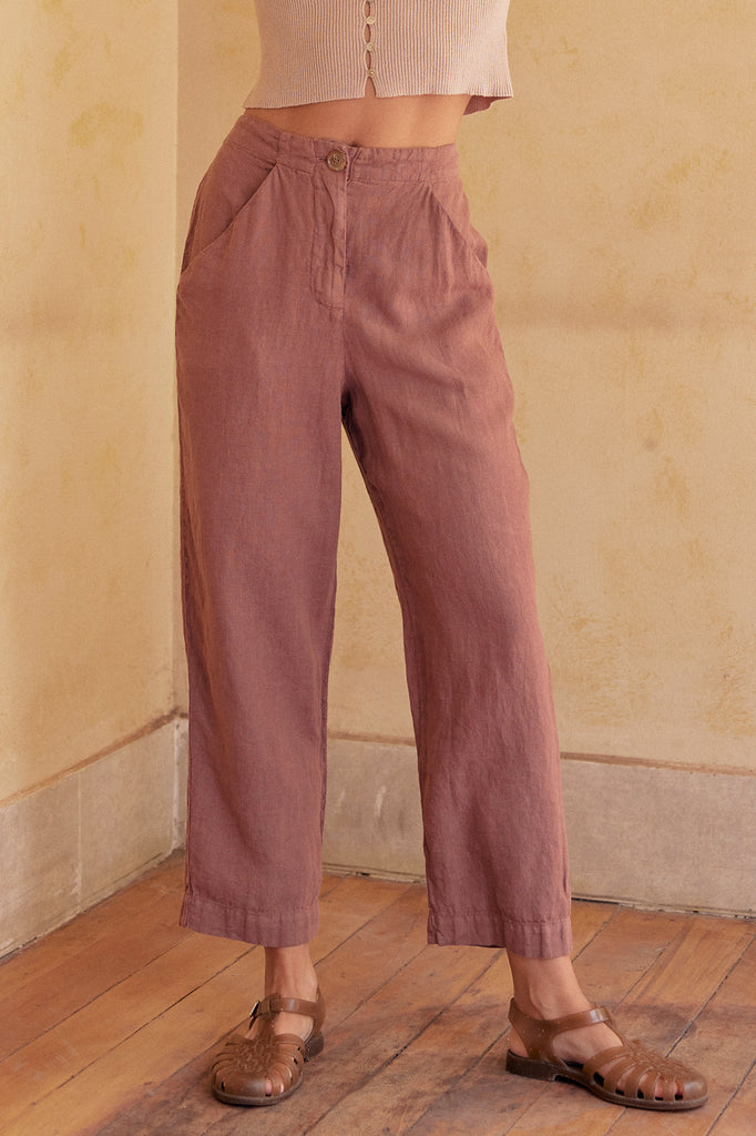 Pantalón Cintura Elasticada de Lino Washed - Rosé