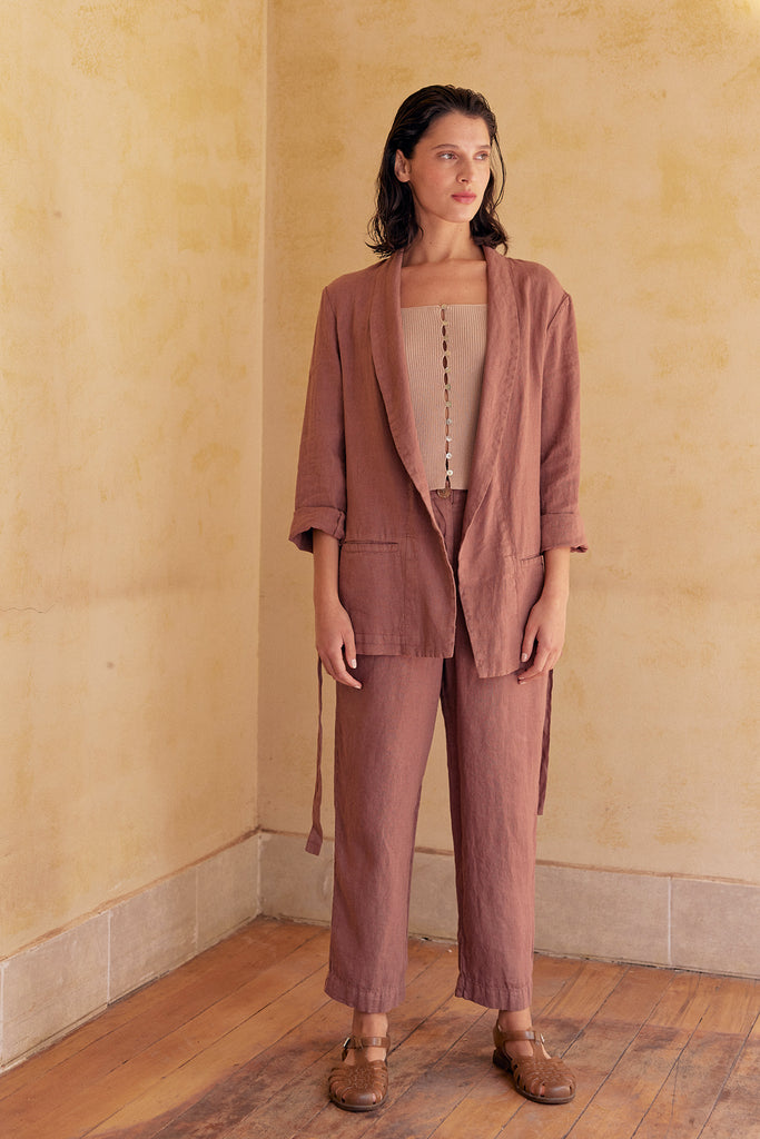 Shawl Collar Jacket Washed Linen - Rosé