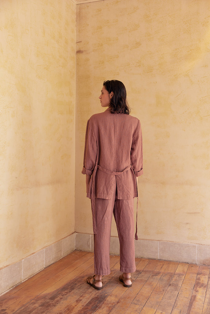 Shawl Collar Jacket Washed Linen - Rosé