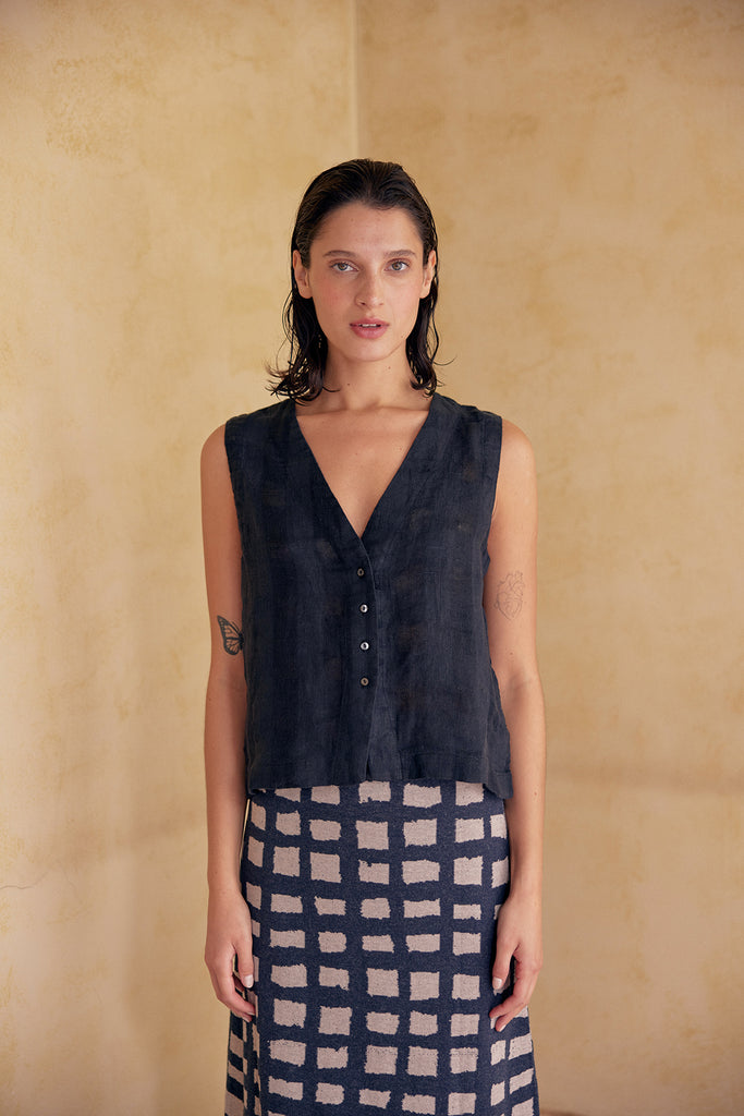 Top Vest de Lino Washed - Ónix