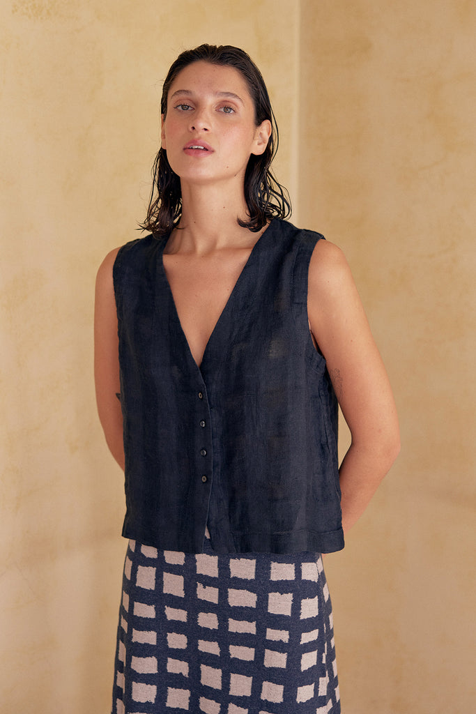 Top Vest de Lino Washed - Ónix