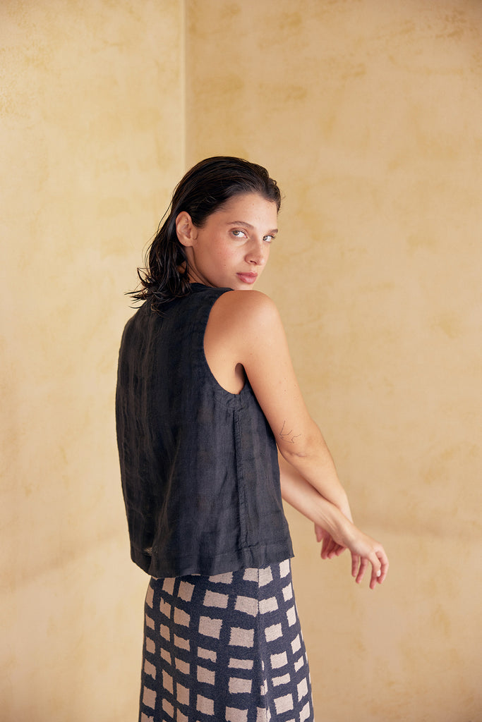Top Vest de Lino Washed - Ónix