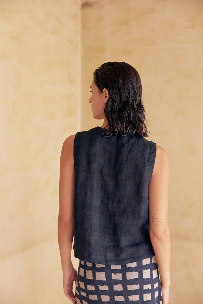 Top Vest de Lino Washed - Ónix