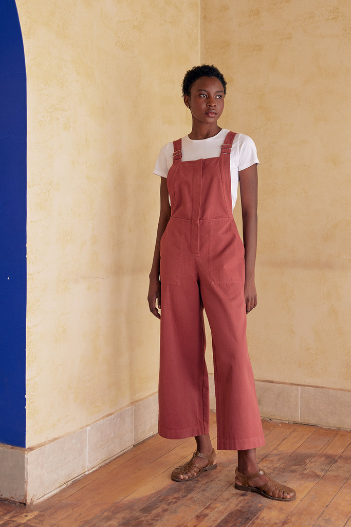 Wide-Leg Adjustable Overall Jumpsuit Cotton Gabardine - Rosé