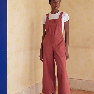 Wide-Leg Adjustable Overall Jumpsuit Cotton Gabardine - Rosé