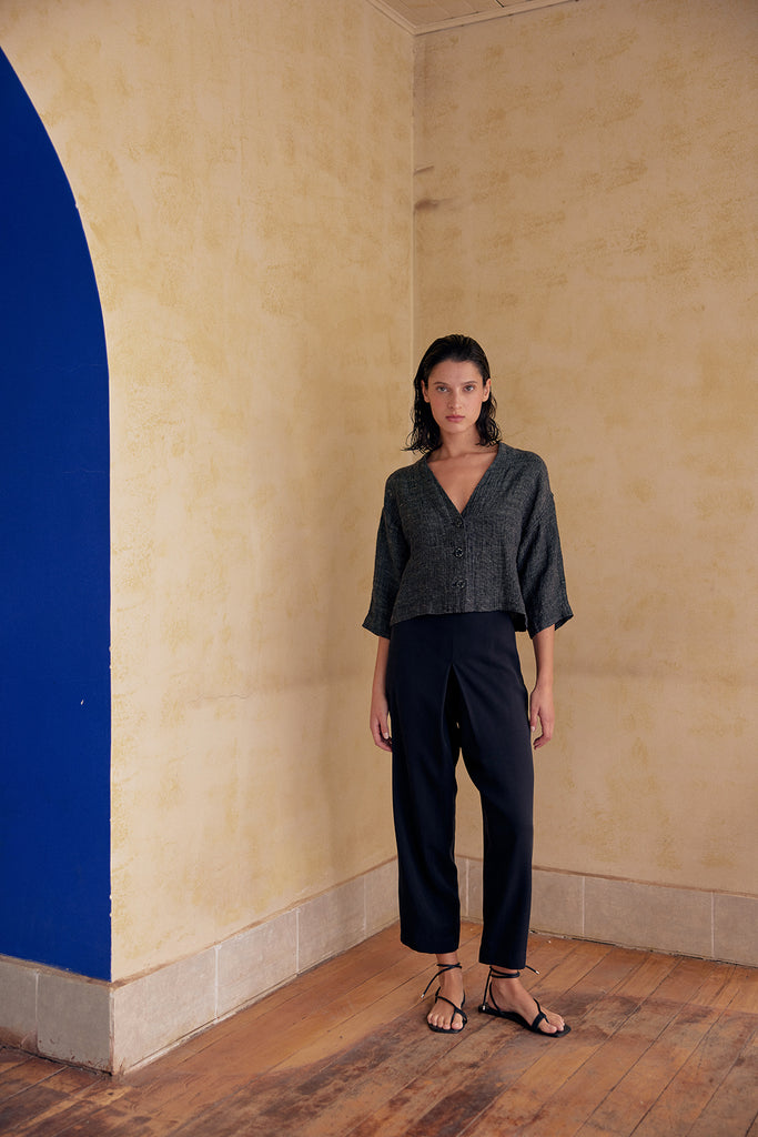 Chaqueta Corta de Lino Washed - Ónix Jaspeado