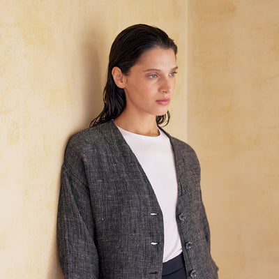 Chaqueta Corta de Lino Washed - Ónix Jaspeado
