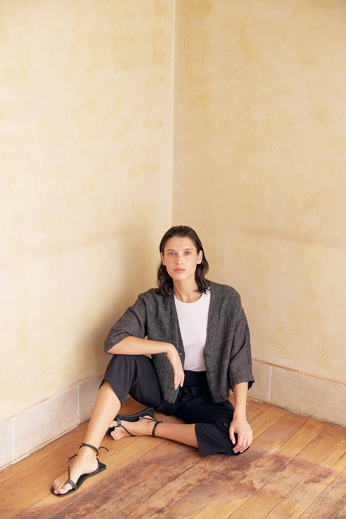 Chaqueta Corta de Lino Washed - Ónix Jaspeado