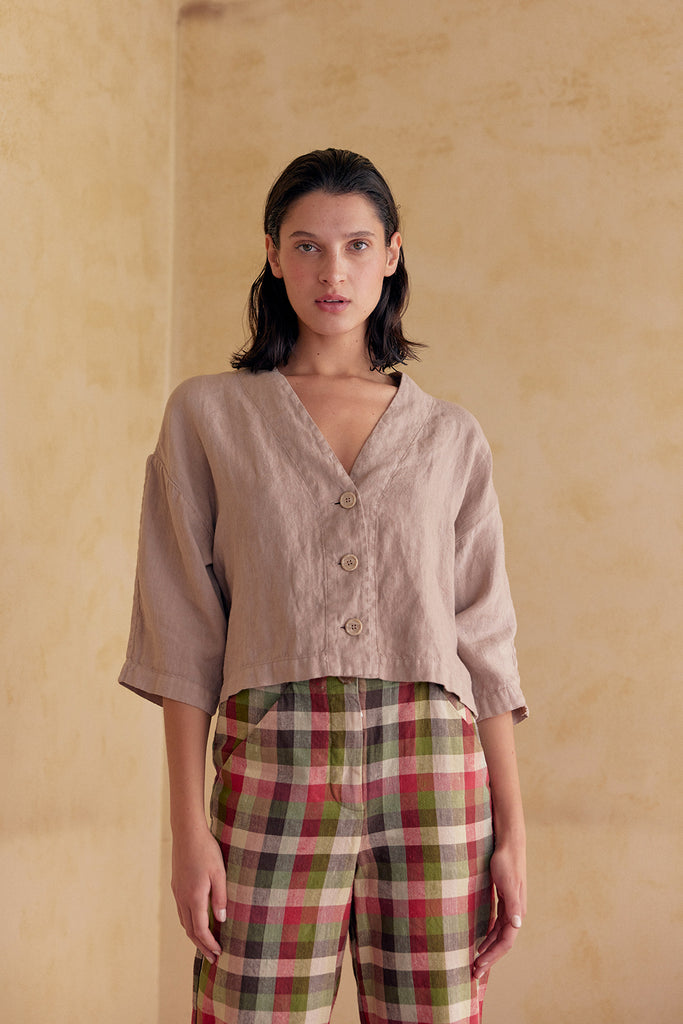 Cropped Jacket Washed Linen - Magnolio