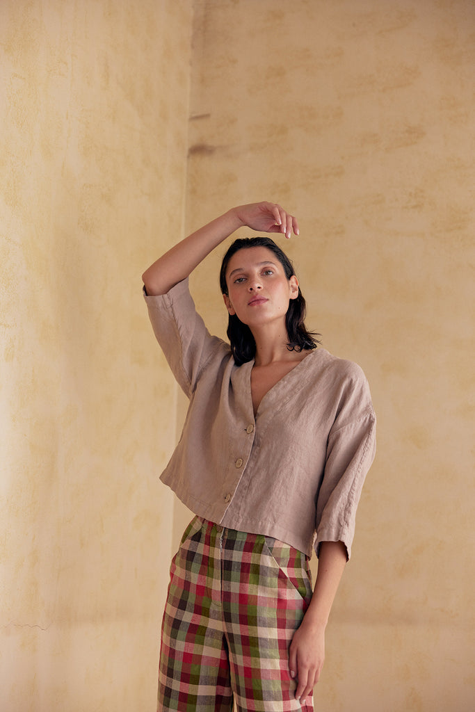 Cropped Jacket Washed Linen - Magnolio