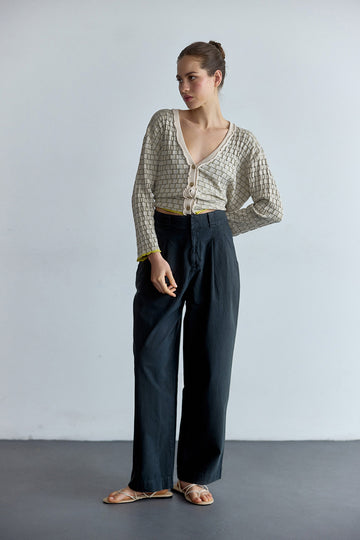 Pantalón Pinzado Algodón Rugoso - Pizarra