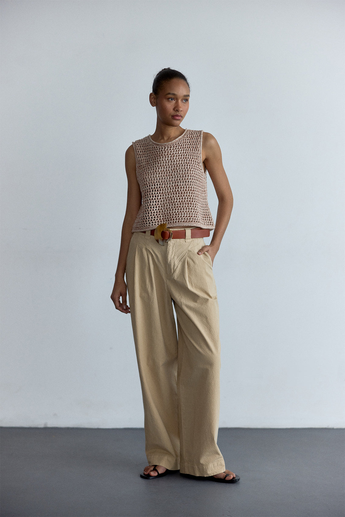 Textured Cotton Trousers - Nougat