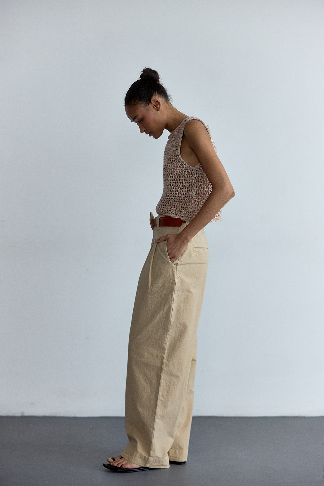 Textured Cotton Trousers - Nougat