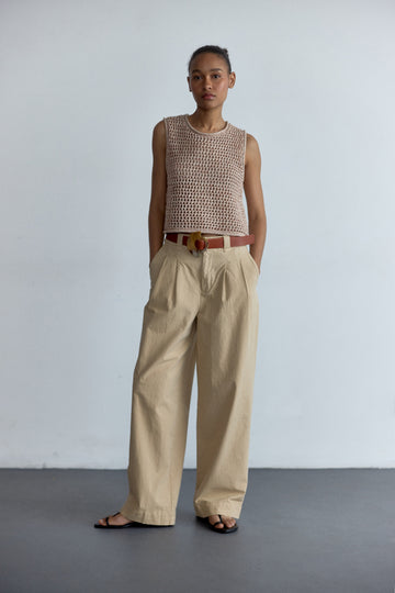 Pantalón Pinzado Algodón Rugoso - Turrón