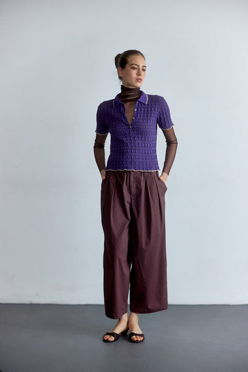 Top Cuello Polo Contraste Texturado Algodón Pima - Iris