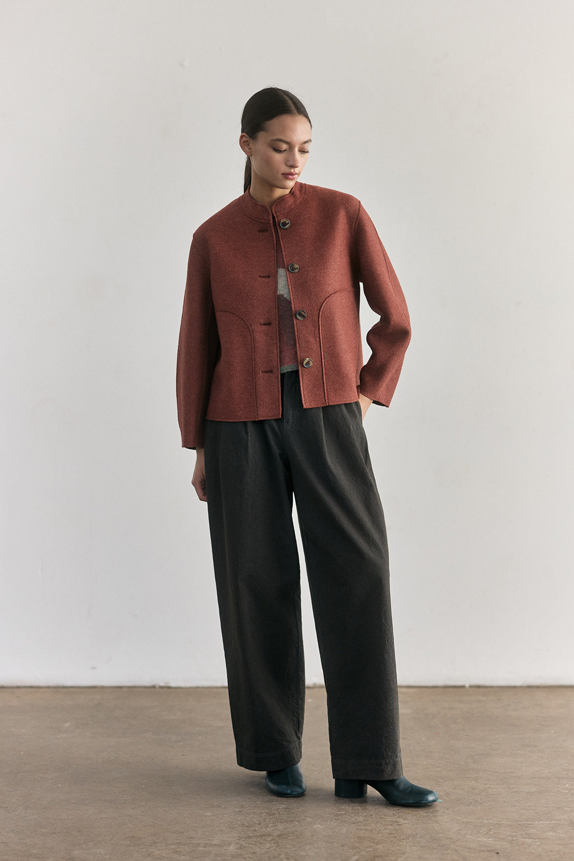 Chaqueta Corta Alpaca/Lana Felted - Teja