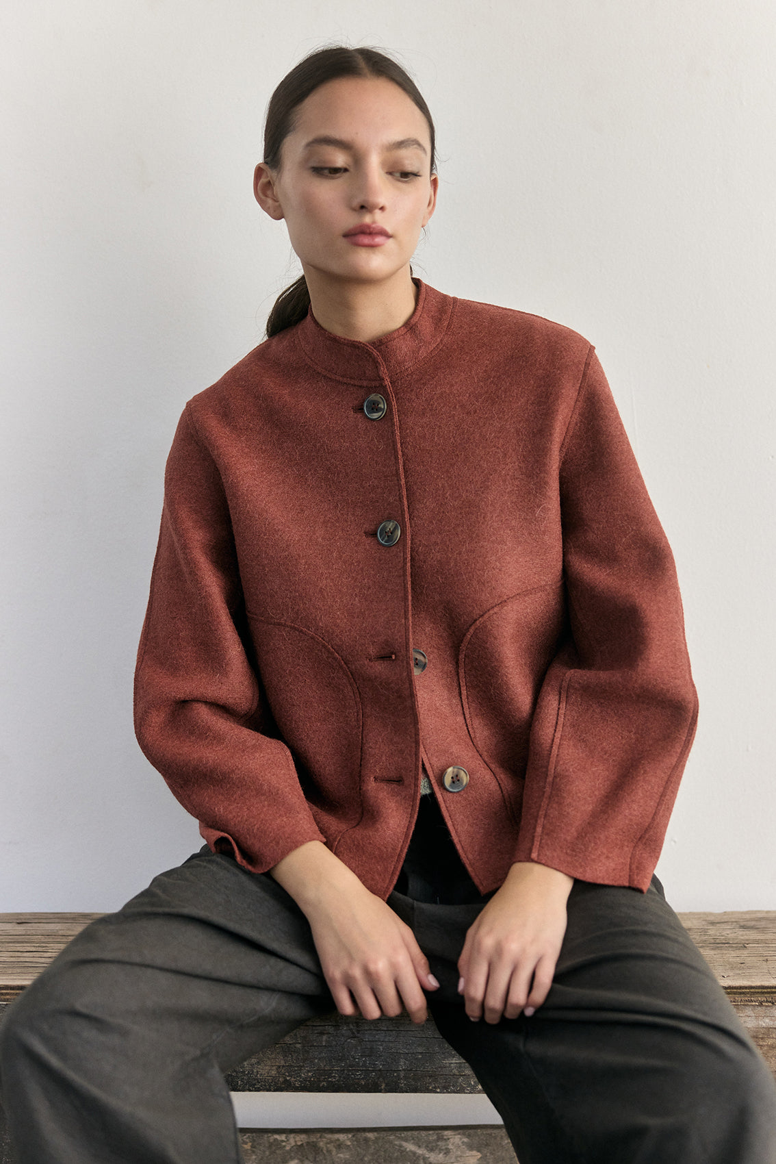 Chaqueta Corta Alpaca/Lana Felted - Teja