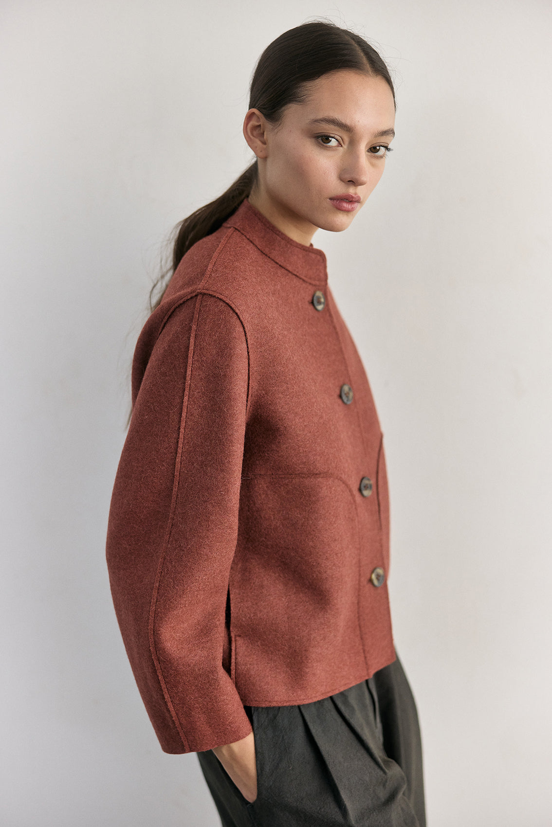 Chaqueta Corta Alpaca/Lana Felted - Teja