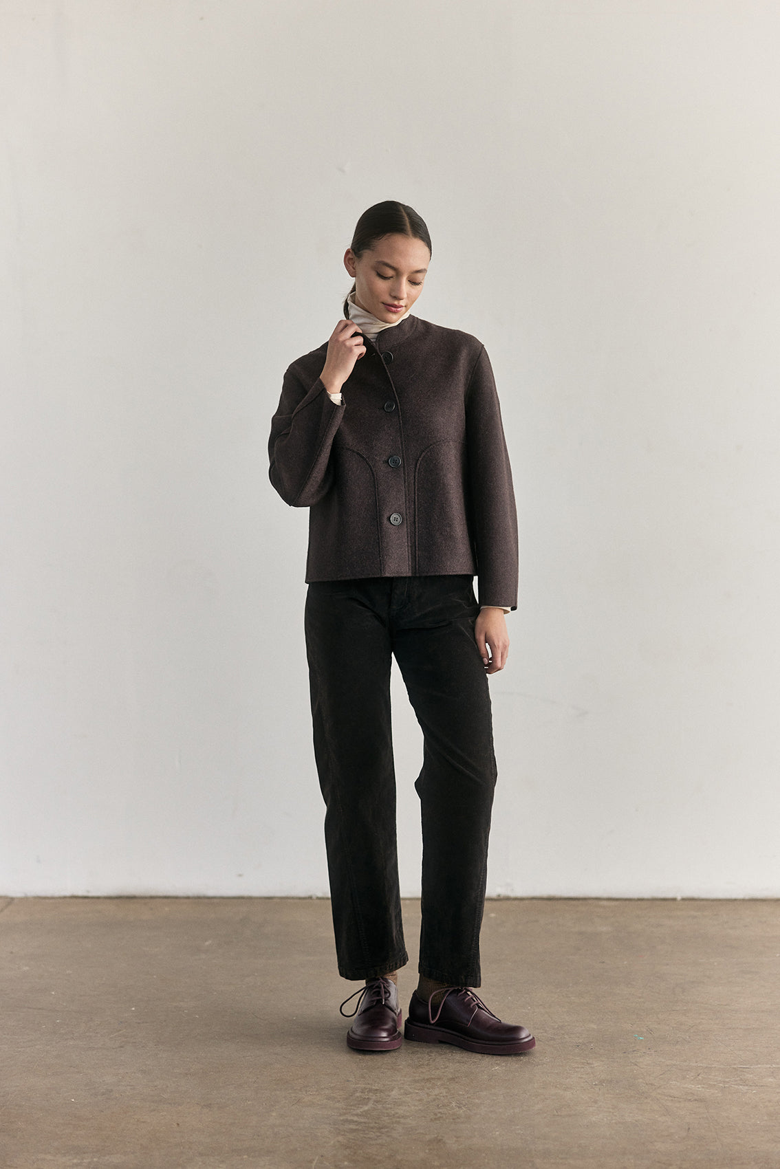 Chaqueta Corta Alpaca/Lana Felted - Berenjena