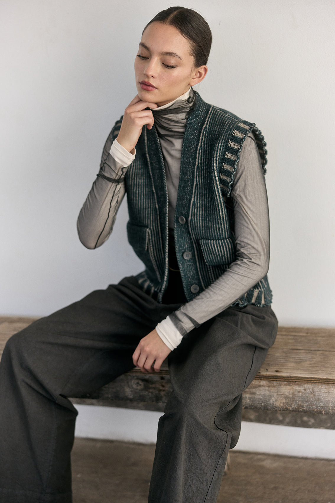 Vest Barrado Lana Merino