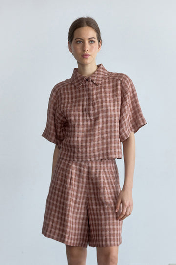 Short Lino Gingham - Arcilla