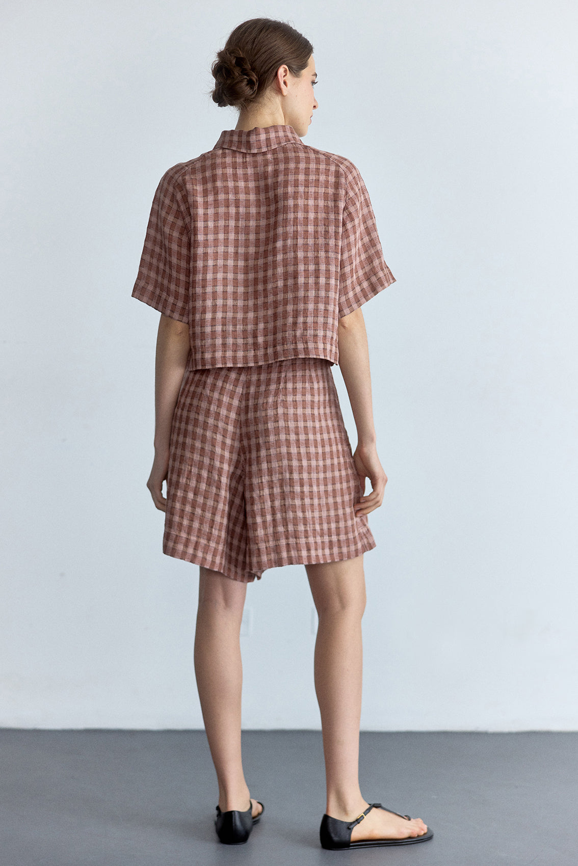 Top Polo Lino Gingham - Arcilla