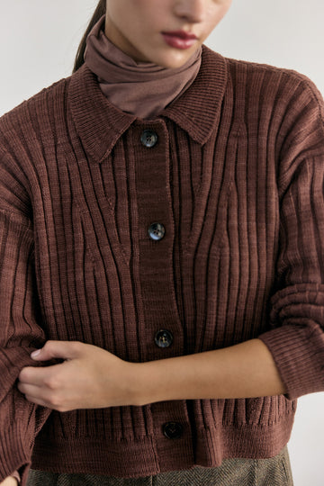 Cárdigan Barrado Lana Merino - Arcilla