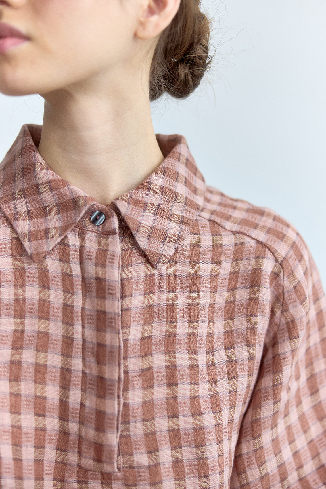 Top Polo Lino Gingham - Arcilla