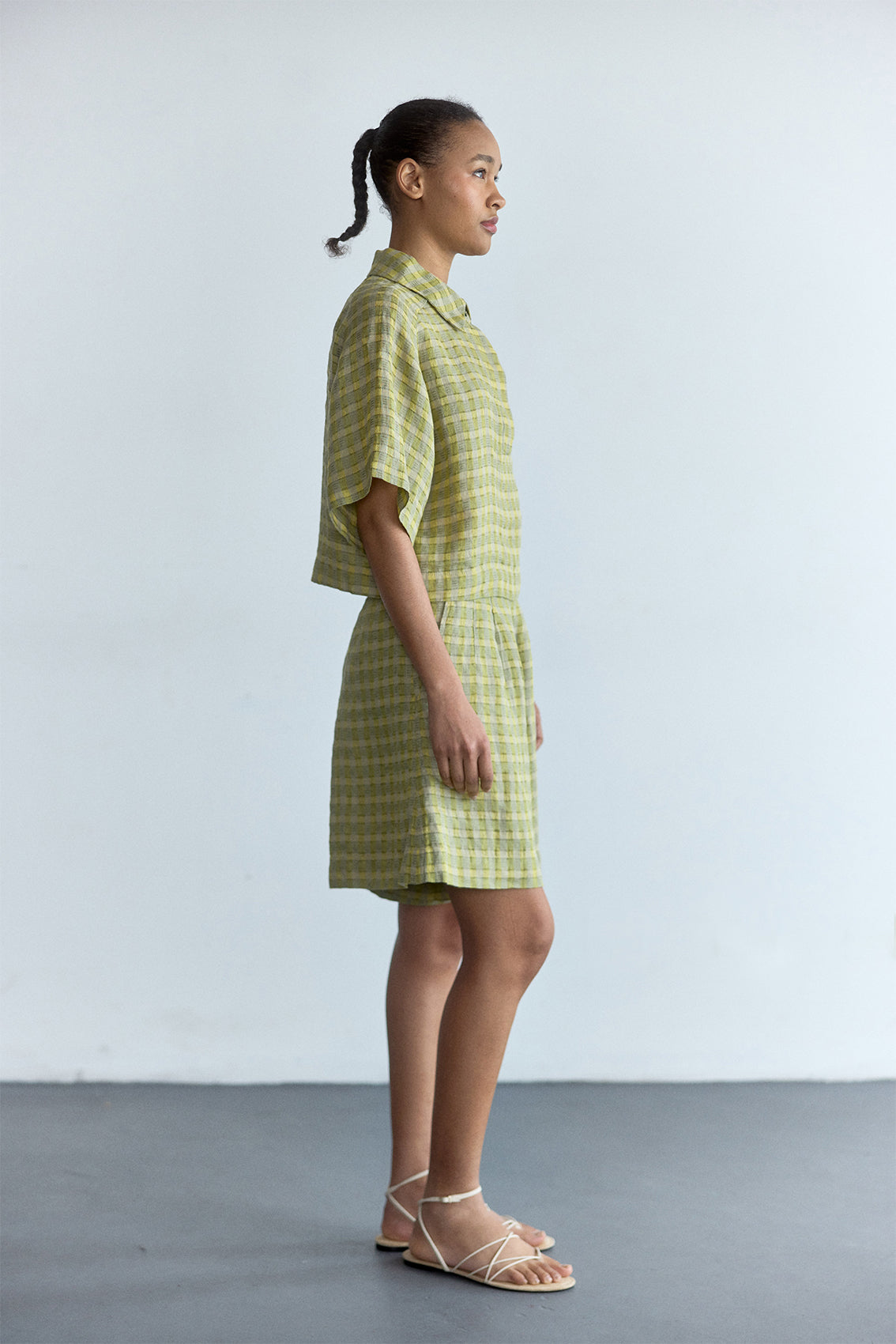 Top Polo Lino Gingham - Musgo