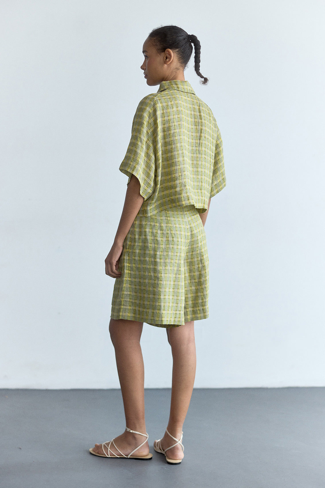 Top Polo Lino Gingham - Musgo
