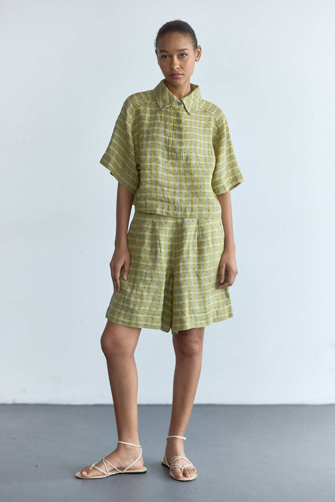 Short Lino Gingham - Musgo