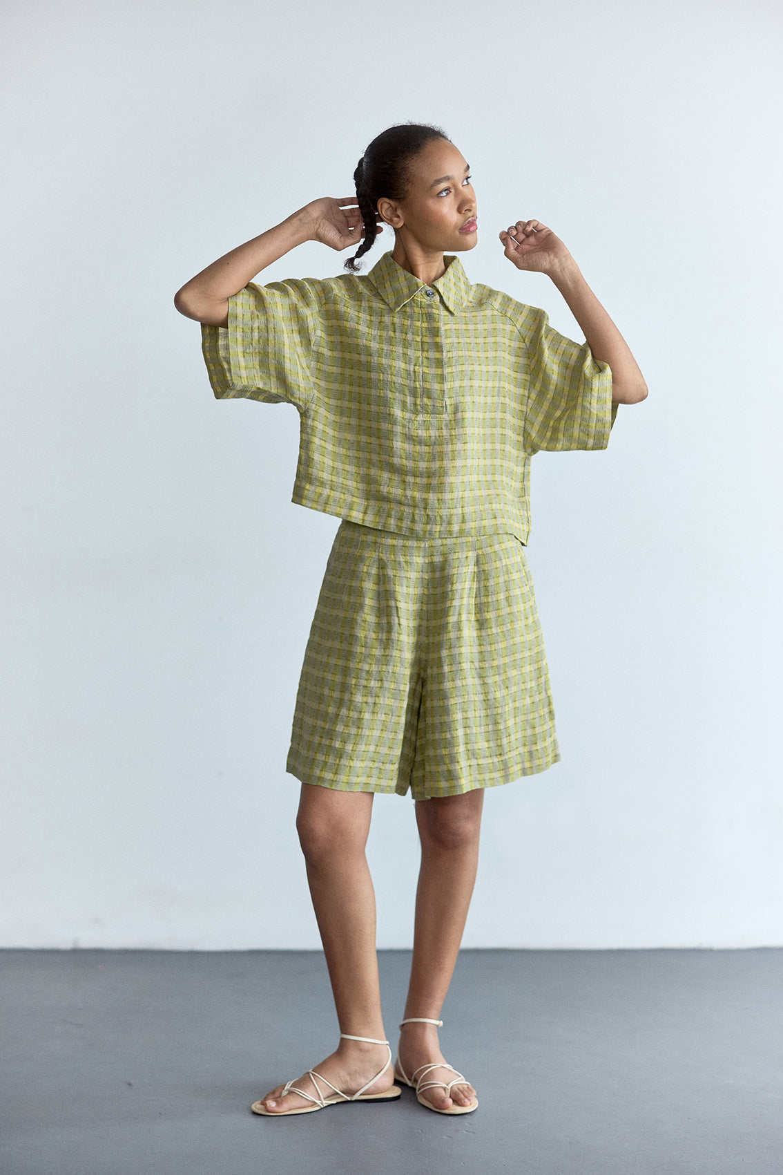 Short Lino Gingham - Musgo