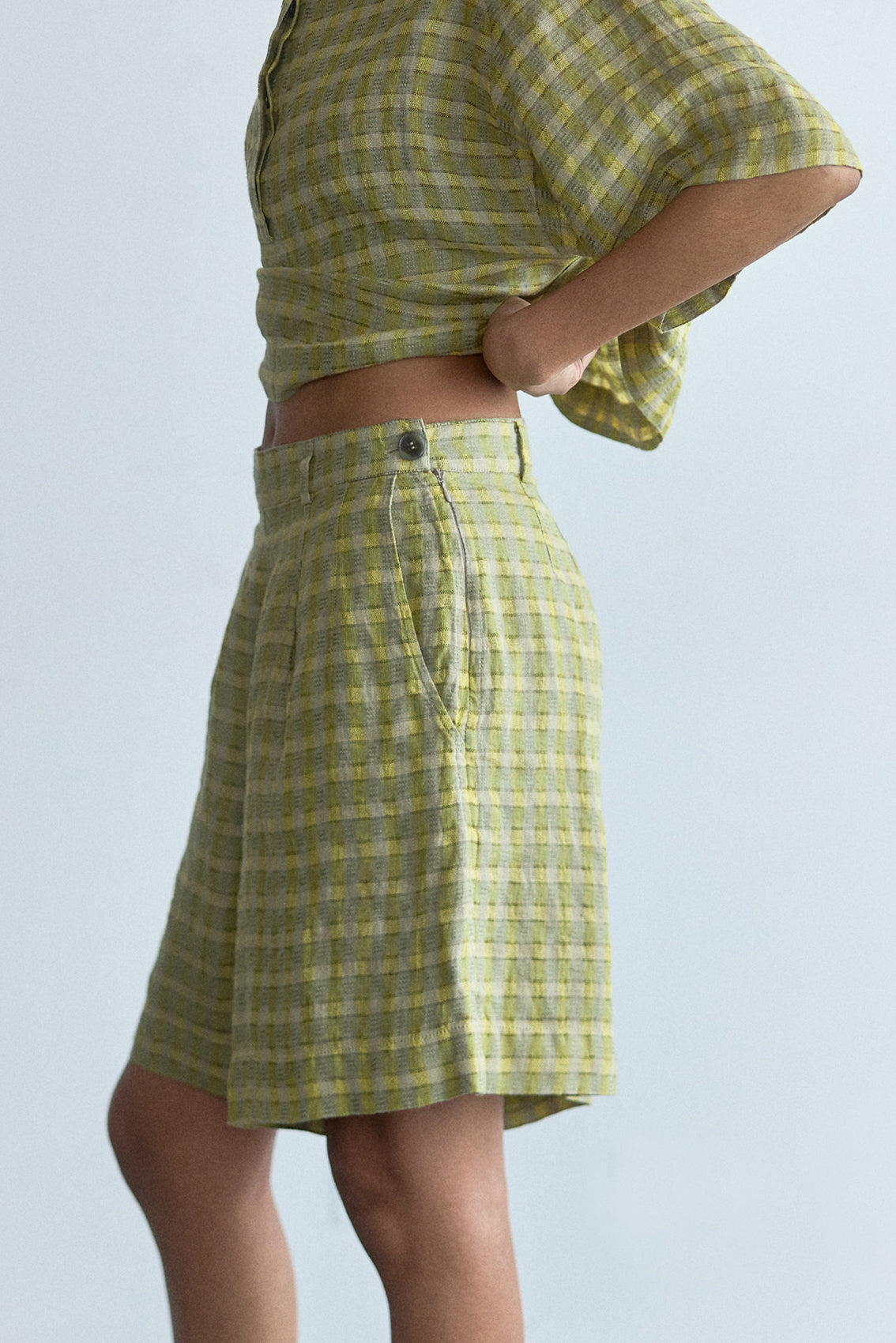 Short Lino Gingham - Musgo