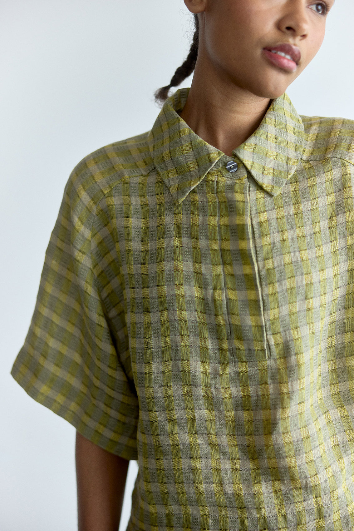 Top Polo Lino Gingham - Musgo