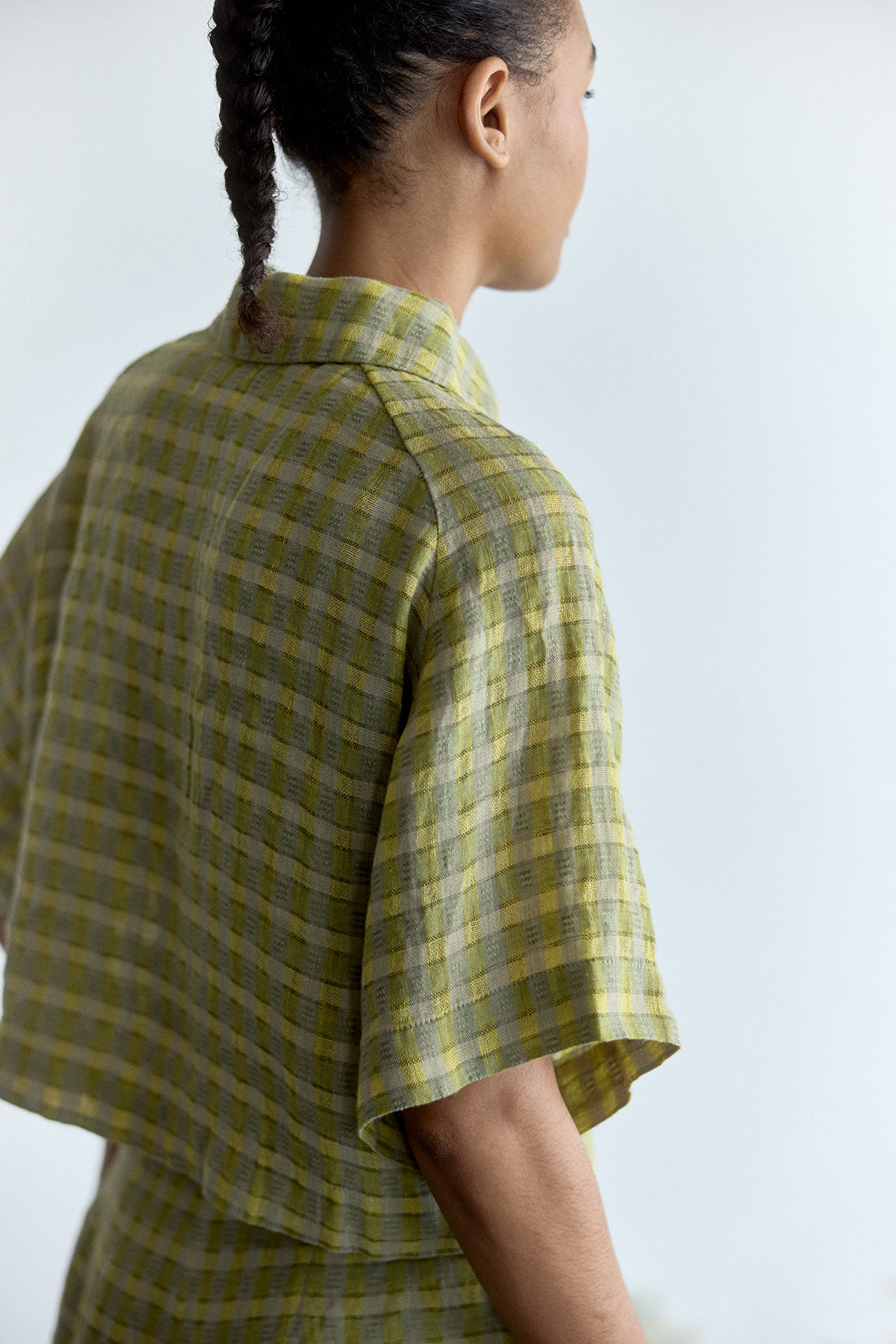 Top Polo Lino Gingham - Musgo